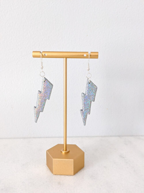 lightning bolt dangle earrings with holographic glitter