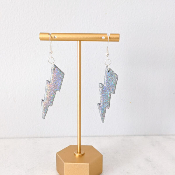 lightning bolt dangle earrings with holographic glitter