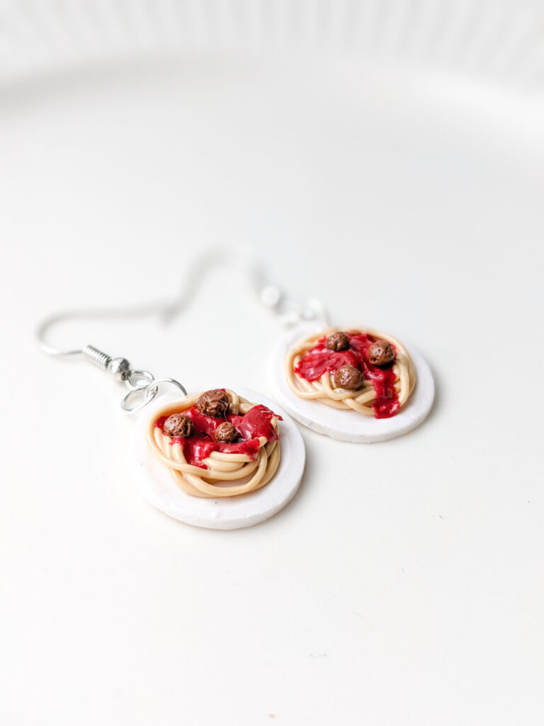 Spaghetti and Meatballs Dangle Polymer Clay Earrings